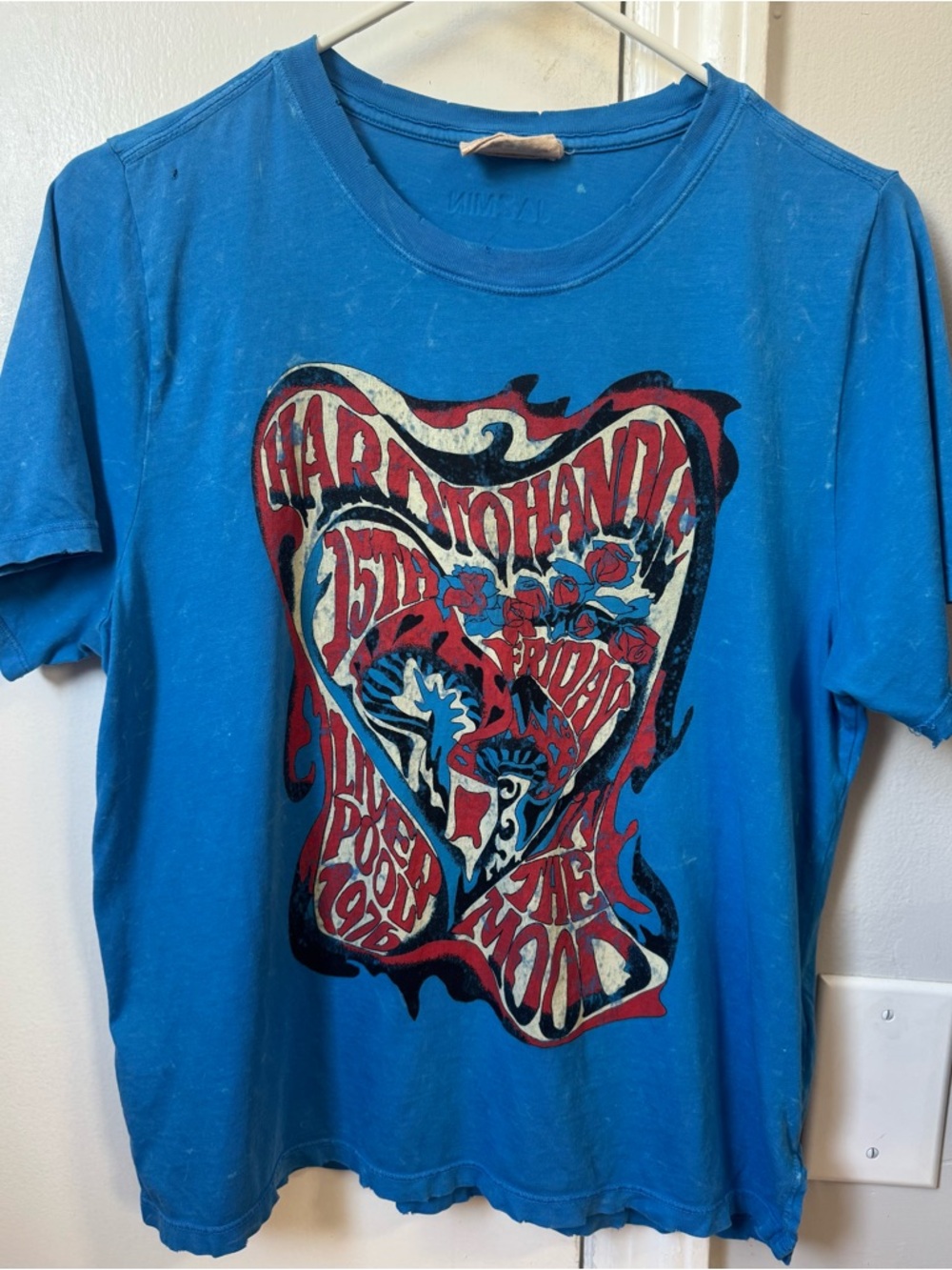 Jazmin Chebar Bright Blue Graphic Crewneck Tee ‘Hard to Handle, Liverpool 1976’